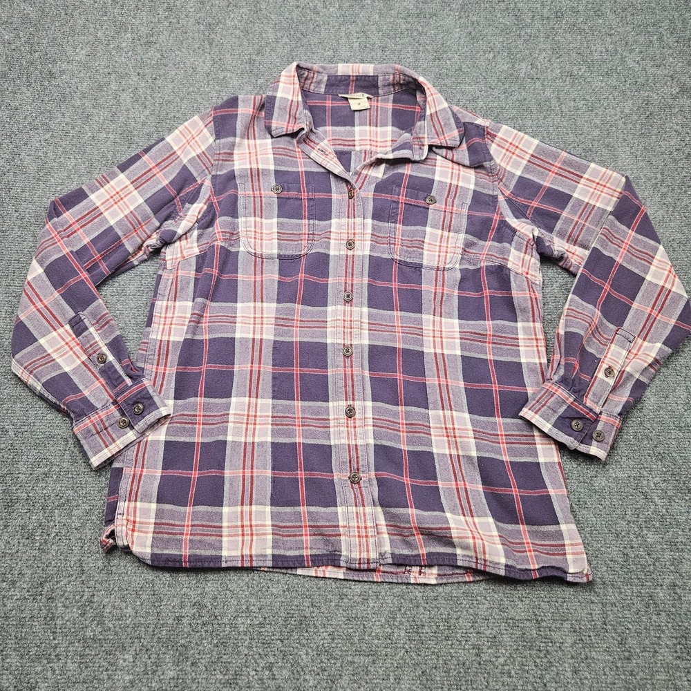 Duluth Trading Flannel‎ Shirt Medium Plaid Pink Purple Blue Gorpcore Casual Fall